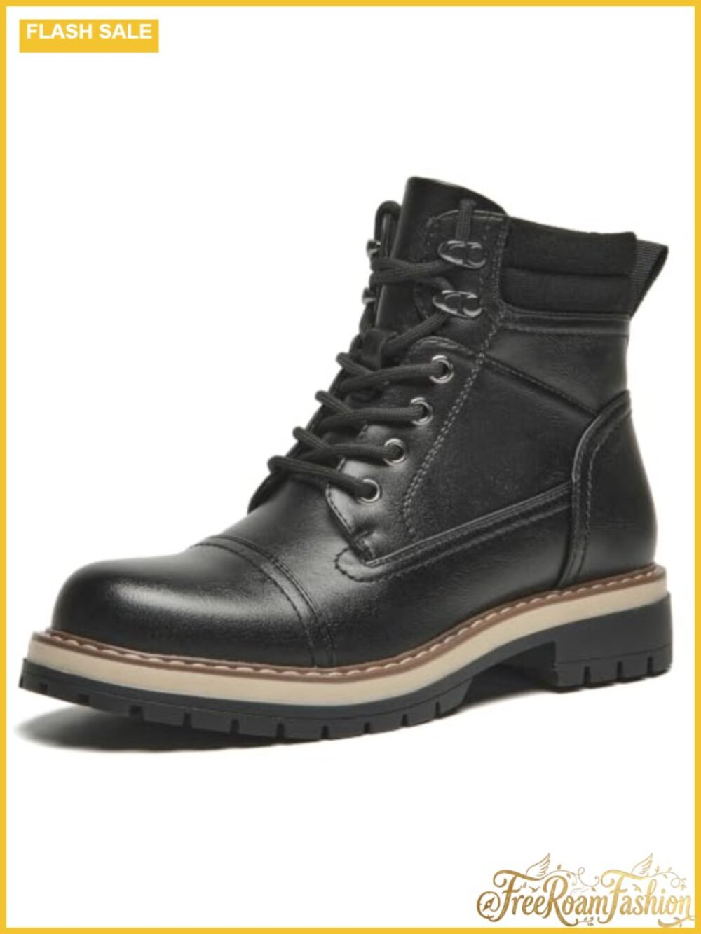 Womens Combat Boots Faux Leather Side Zip Lug Sole Ankle Bootie